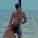 Our hot cum puddle action in the window of the 26th floor in down