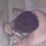 Hands free cum while sucking dildo